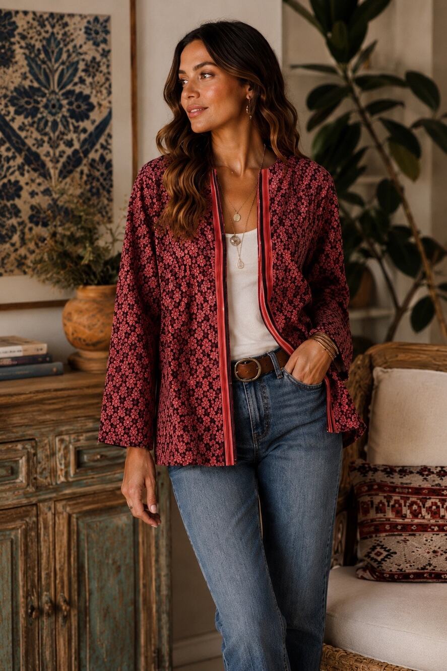 Marketplace Handwork of India Handmade Cotton Boho Jacket L/XL